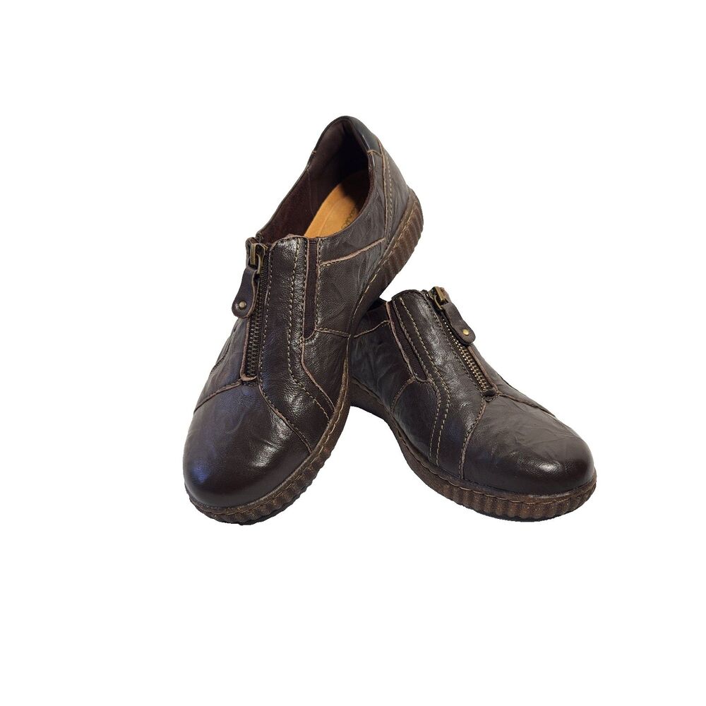 Clarks Magnolia Slip-On Size 9 Zip Closure Comfort Shoe Leather Dark Brown